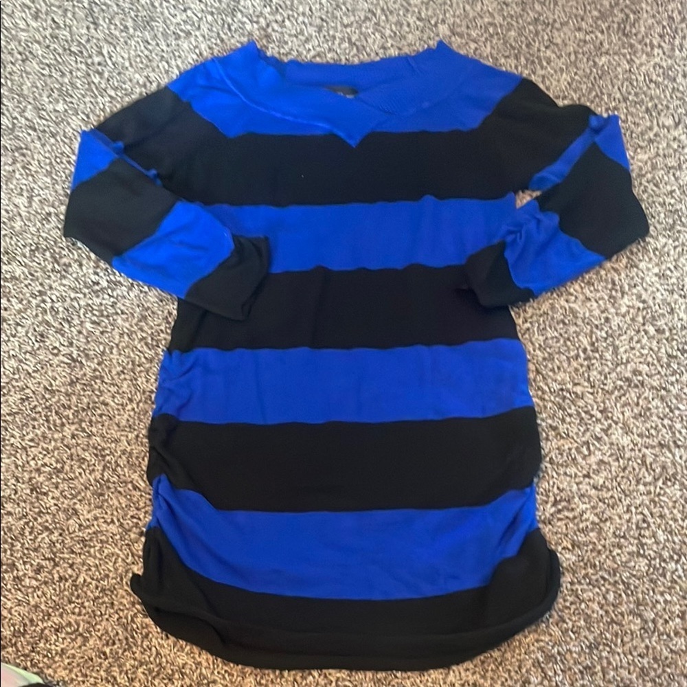 Love Always Striped Black & Blue Long Sleeve Stretchy Dress